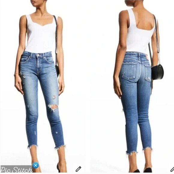Moussy Vintage Glendale Glendele Distressed Crop Skinny Jeans Blue - Picture 2 of 11